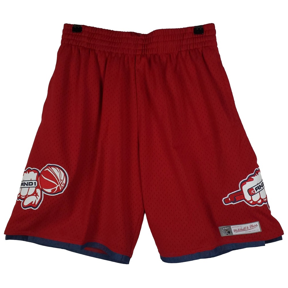 AND1‎ Mixtape Mitchell & Ness Medium Jersey Shorts Fist Mic Red Navy Denim NWT